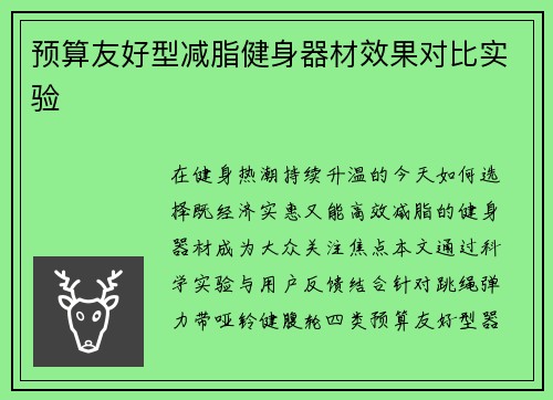 预算友好型减脂健身器材效果对比实验