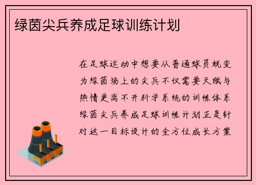 绿茵尖兵养成足球训练计划