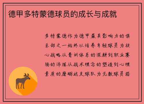 德甲多特蒙德球员的成长与成就