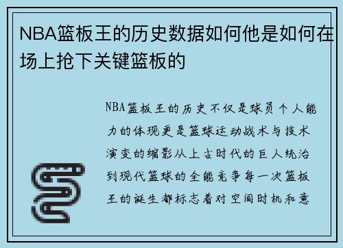 NBA篮板王的历史数据如何他是如何在场上抢下关键篮板的